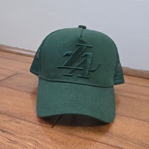 LA Logo Green Trucker Hat With Mesh Back